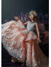 Pink Beaded Lace Tulle Peplum Luxury Flower Girl Dress